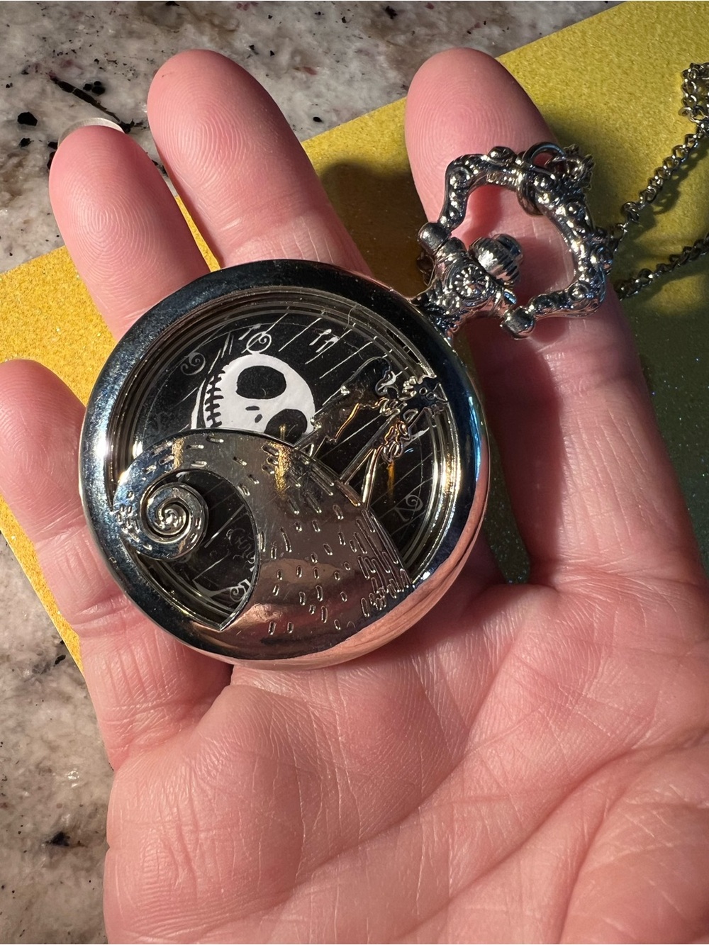 Silver-tone Jack Skellington Pocket Watch Necklace brand new!